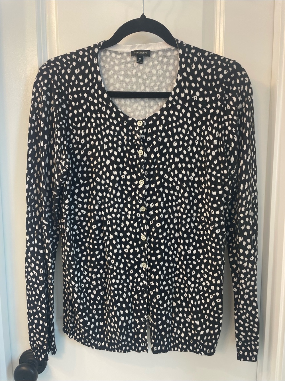 Talbots Black and White Printed Button-Front Top